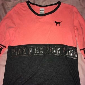Orange and Black VS PINK Sequin quarter sleeve
